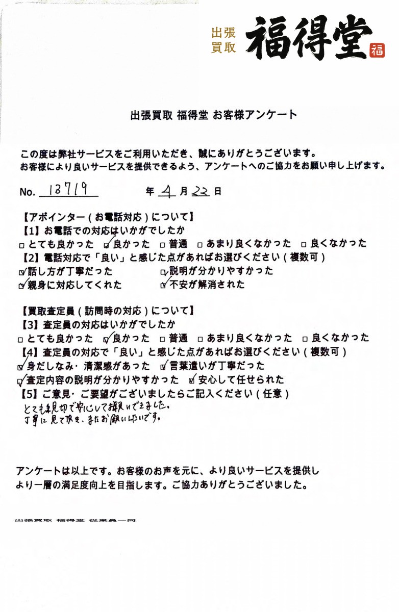 福得堂のお客様アンケート 4月23日 No.13719