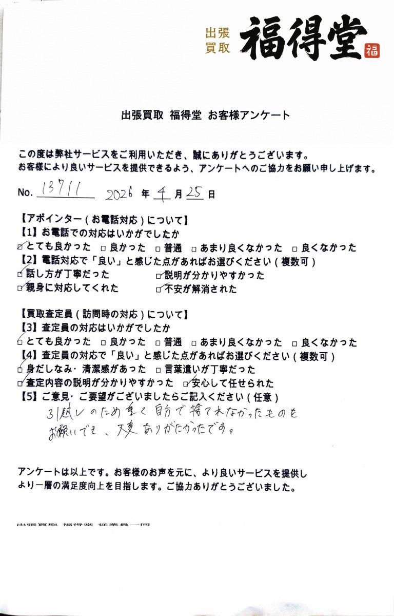 福得堂のお客様アンケート 2026年4月25日 No.13711